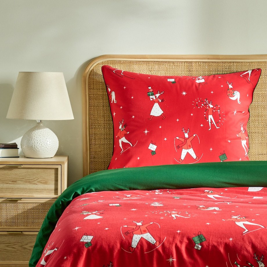 prezenty świąteczne dla bliskich - pościel bawelniana czerwono - zielona
