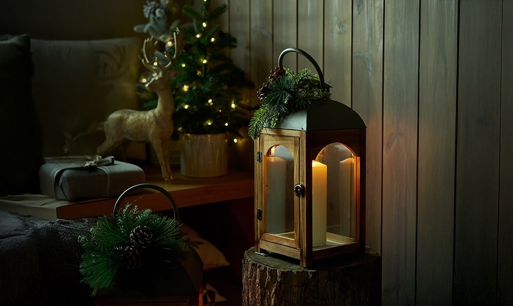 drewniano-metalowy dekoracyjny lampion na świecę - lampiony 